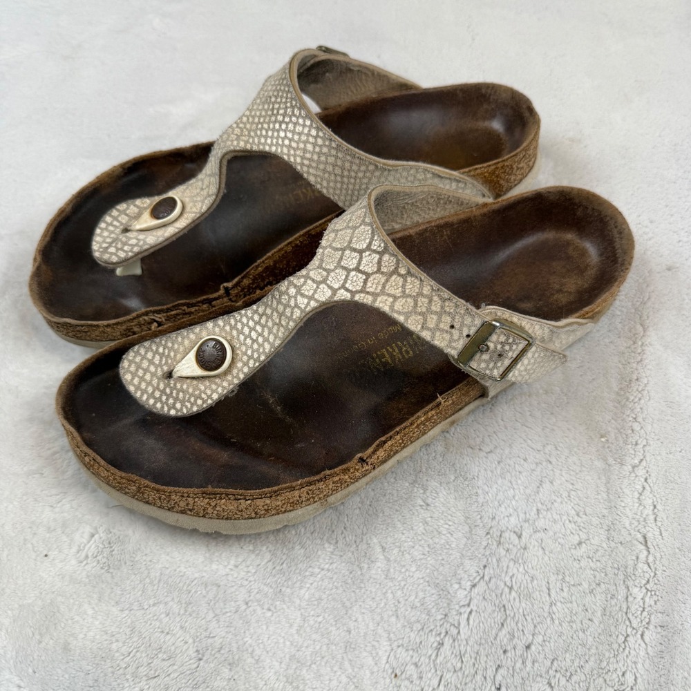 Birkenstock Gizeh Gold Snakeskin‎ Embossed Leather Thong Sandals Womens 40 L9 M7